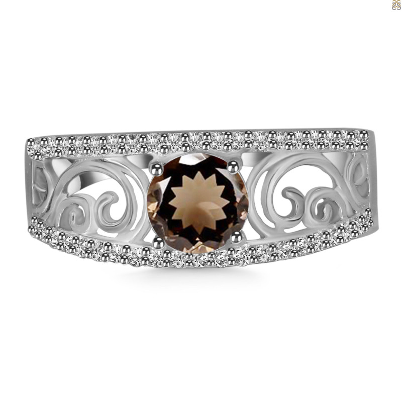 Smoky & White Topaz Ring SMY-RDR-375.