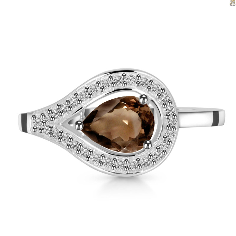Smoky & White Topaz Ring SMY-RDR-438.