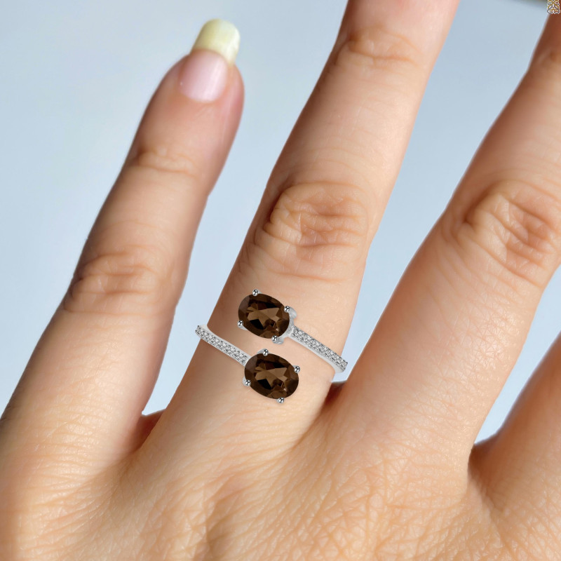 Smoky & White Topaz Ring SMY-RDR-440.