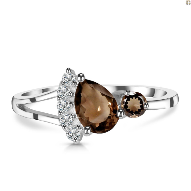 Smoky & White Topaz Ring SMY-RDR-453.