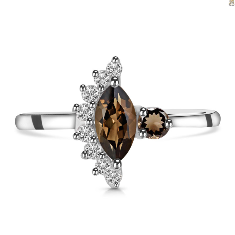 Smoky & White Topaz Ring SMY-RDR-454.