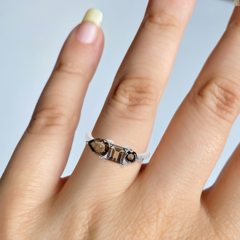 Smoky & White Topaz Ring SMY-RDR-455.