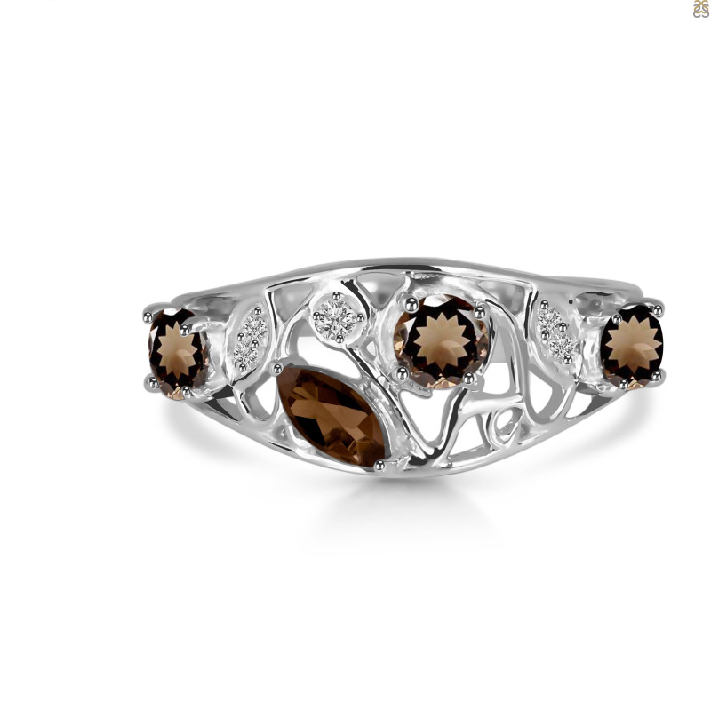 Smoky & White Topaz Ring SMY-RDR-459.