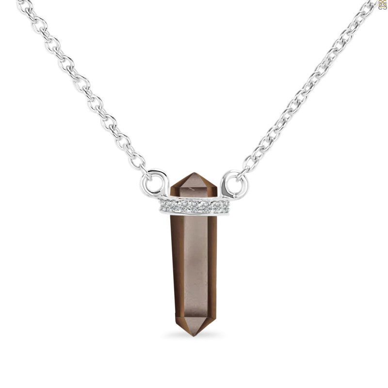 Smoky & White Topaz Pencil Necklace SMY-RN-84.