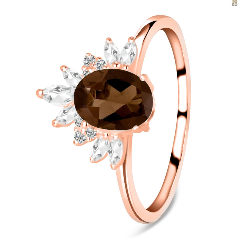 Smoky & White Topaz Ring SMY-RR-405.