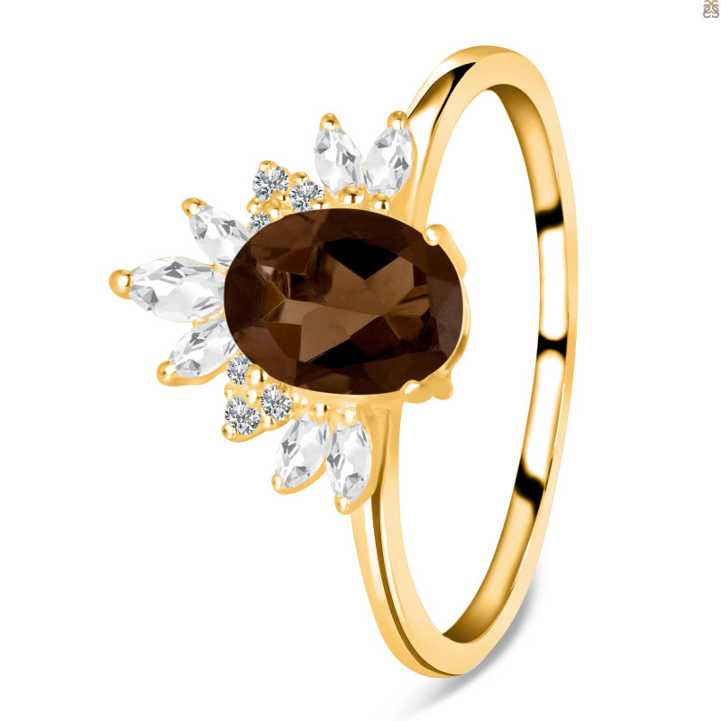 Smoky & White Topaz Ring SMY-RR-405.
