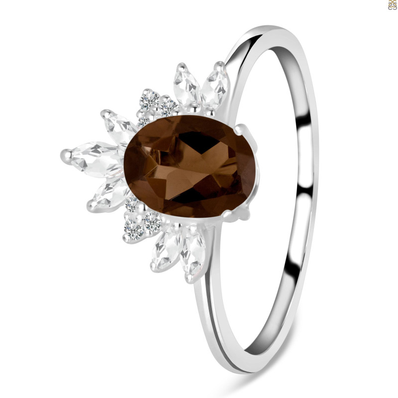 Smoky & White Topaz Ring SMY-RR-405.