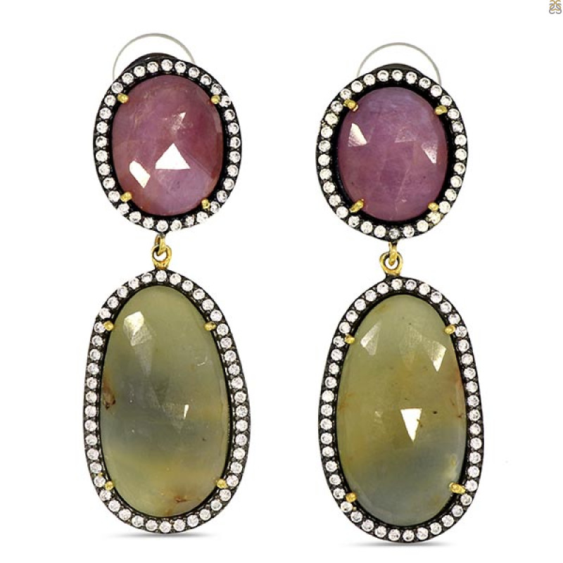 Multi Sapphire/White Topaz Earring-2E SPH-3-103