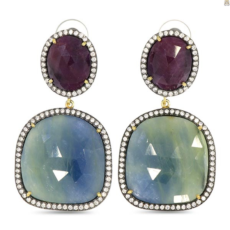 Multi Sapphire/White Topaz Earring-2E SPH-3-16