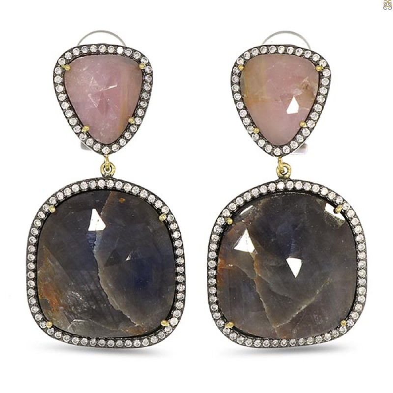 Multi Sapphire/White Topaz Earring-2E SPH-3-19