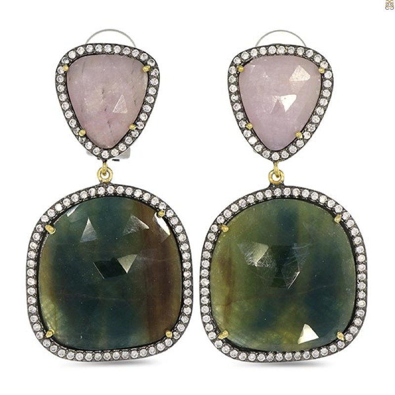 Multi Sapphire/White Topaz Earring-2E SPH-3-21