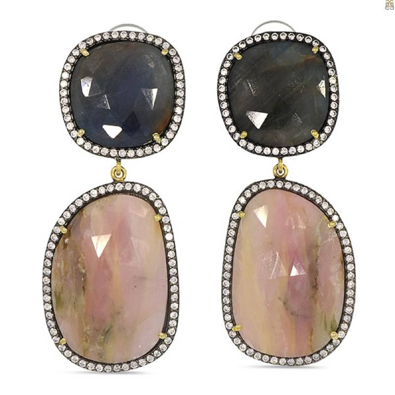 Multi Sapphire/White Topaz Earring-2E SPH-3-26