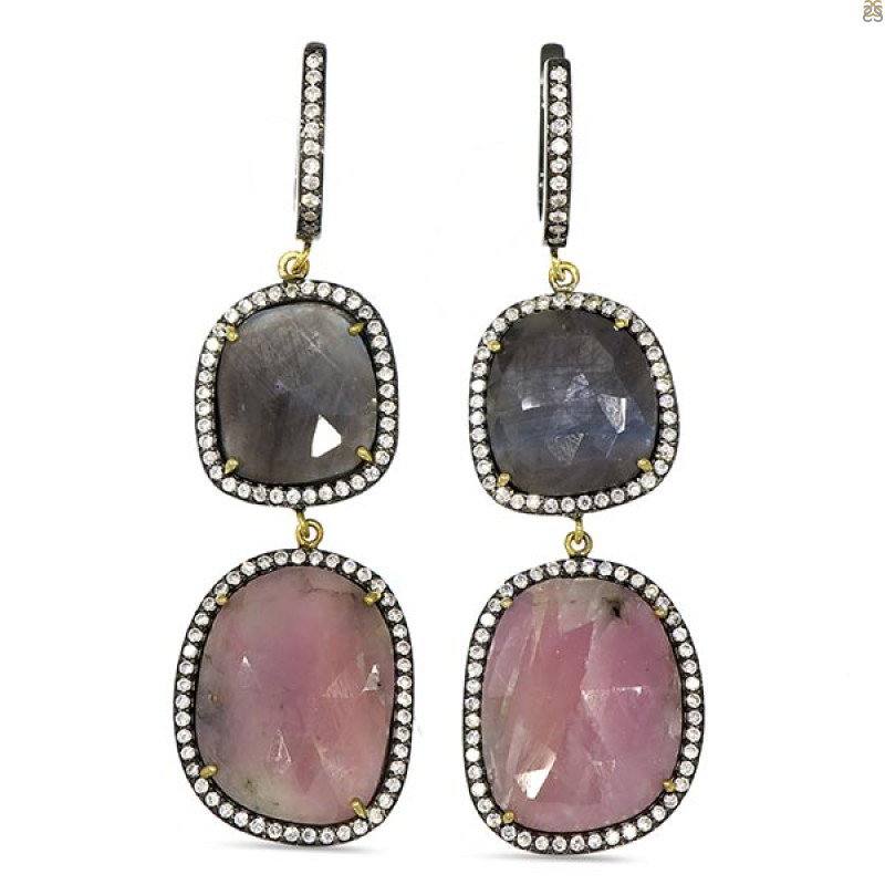 Multi Sapphire/White Topaz Earring-2E SPH-3-32