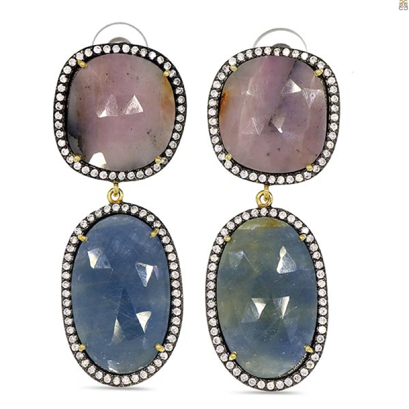 Multi Sapphire/White Topaz Earring-2E SPH-3-34