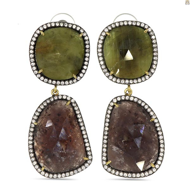Multi Sapphire/White Topaz Earring-2E SPH-3-35