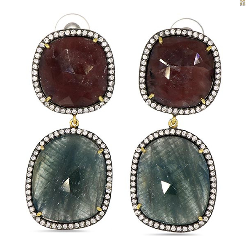 Multi Sapphire/White Topaz Earring-2E SPH-3-36