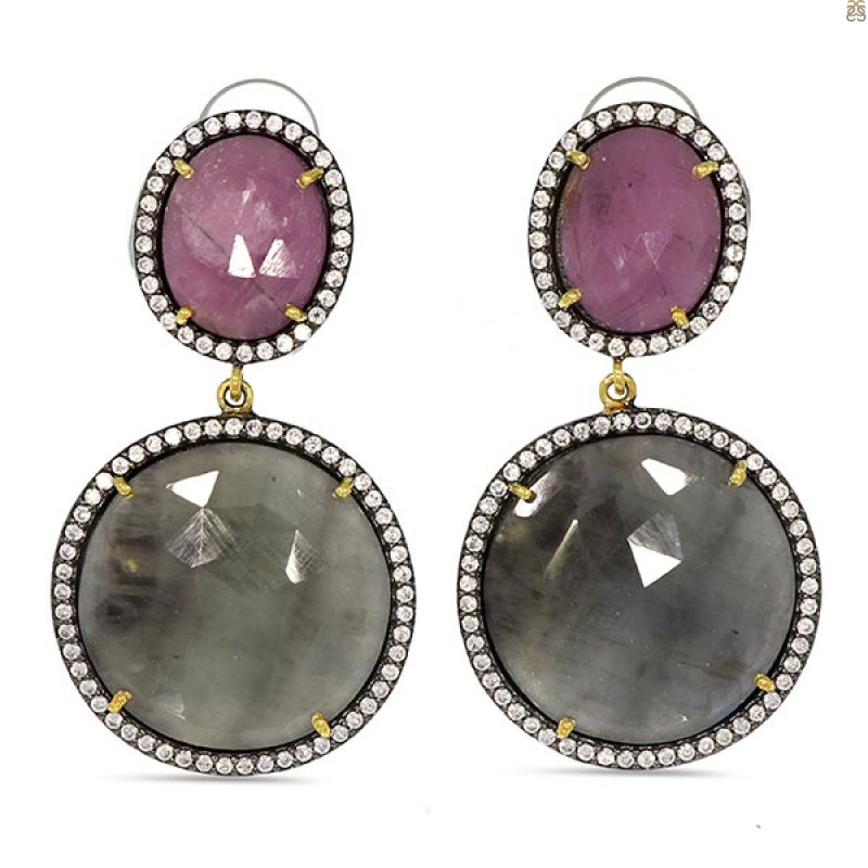 Multi Sapphire/White Topaz Earring-2E SPH-3-40