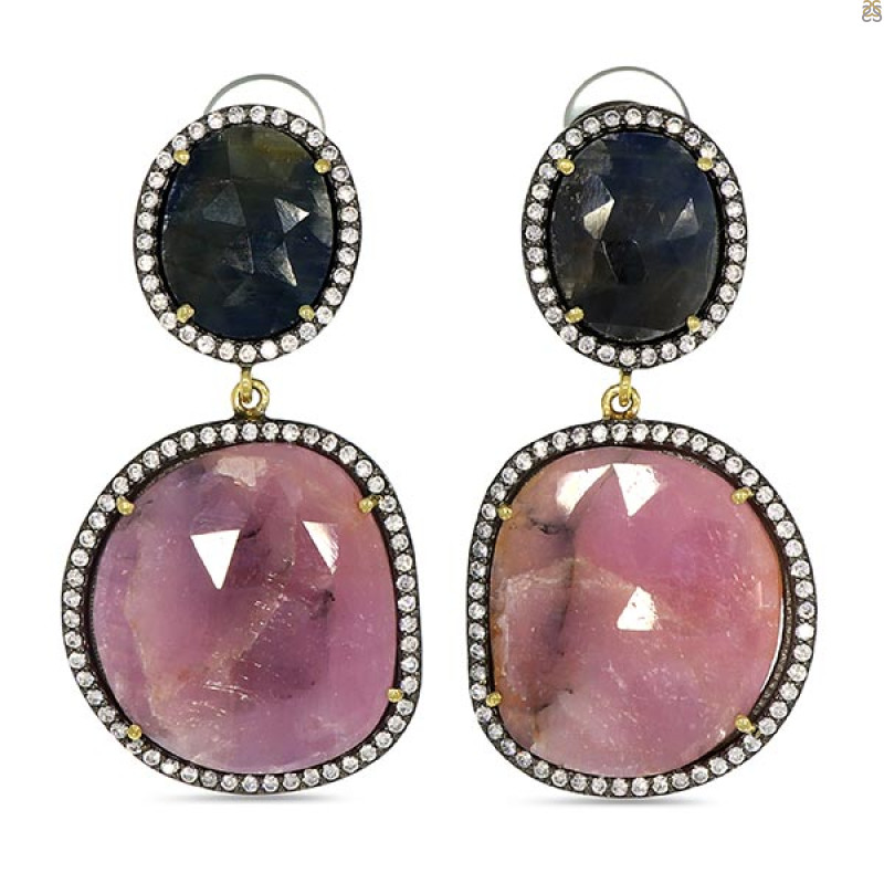 Multi Sapphire/White Topaz Earring-2E SPH-3-44