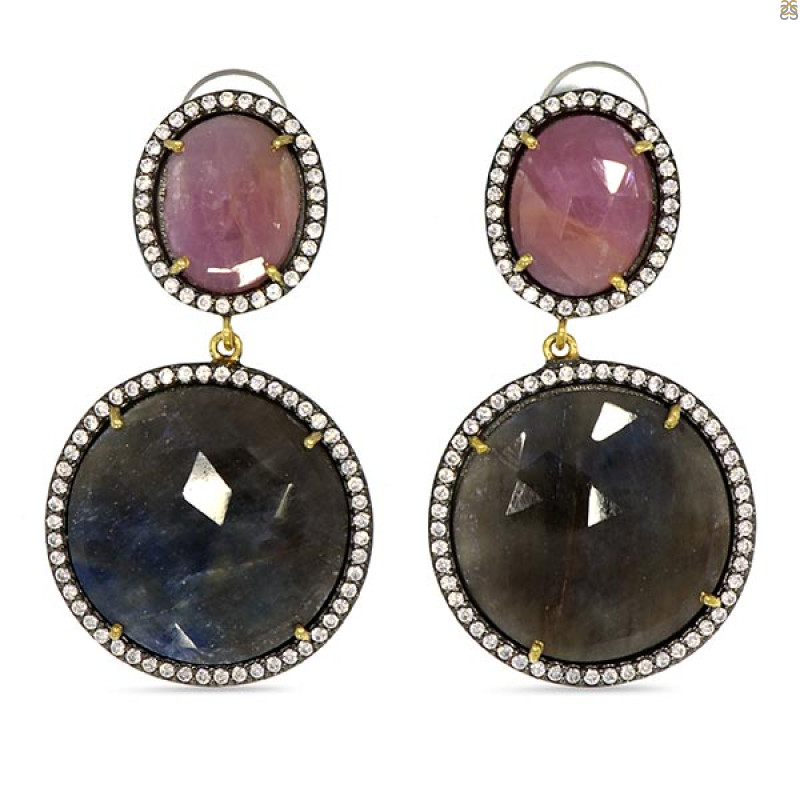 Multi Sapphire/White Topaz Earring-2E SPH-3-46