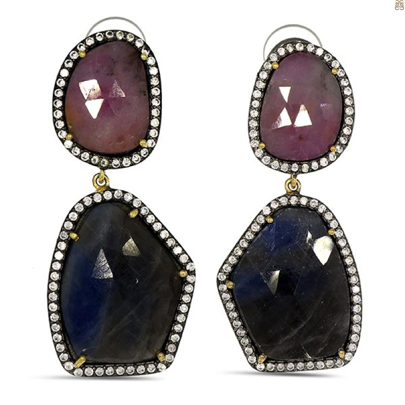 Multi Sapphire/White Topaz Earring-2E SPH-3-48