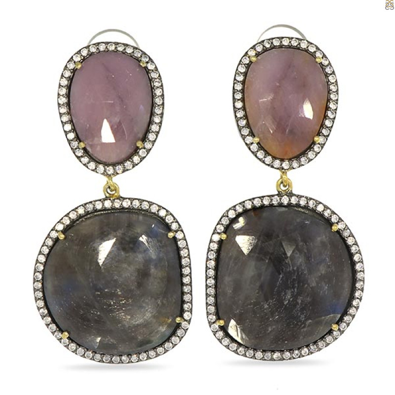 Multi Sapphire/White Topaz Earring-2E SPH-3-51