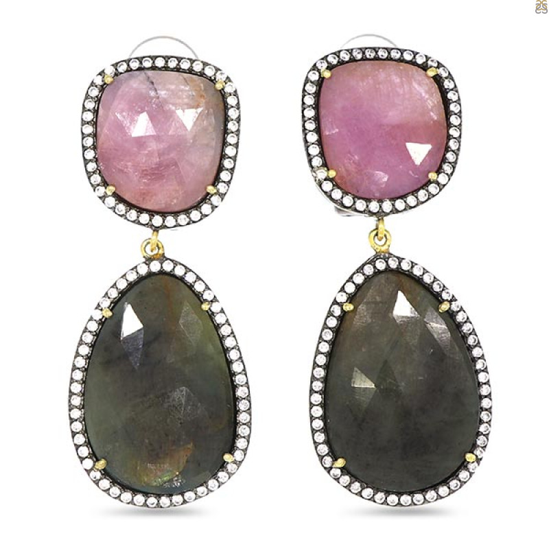 Multi Sapphire/White Topaz Earring-2E SPH-3-60