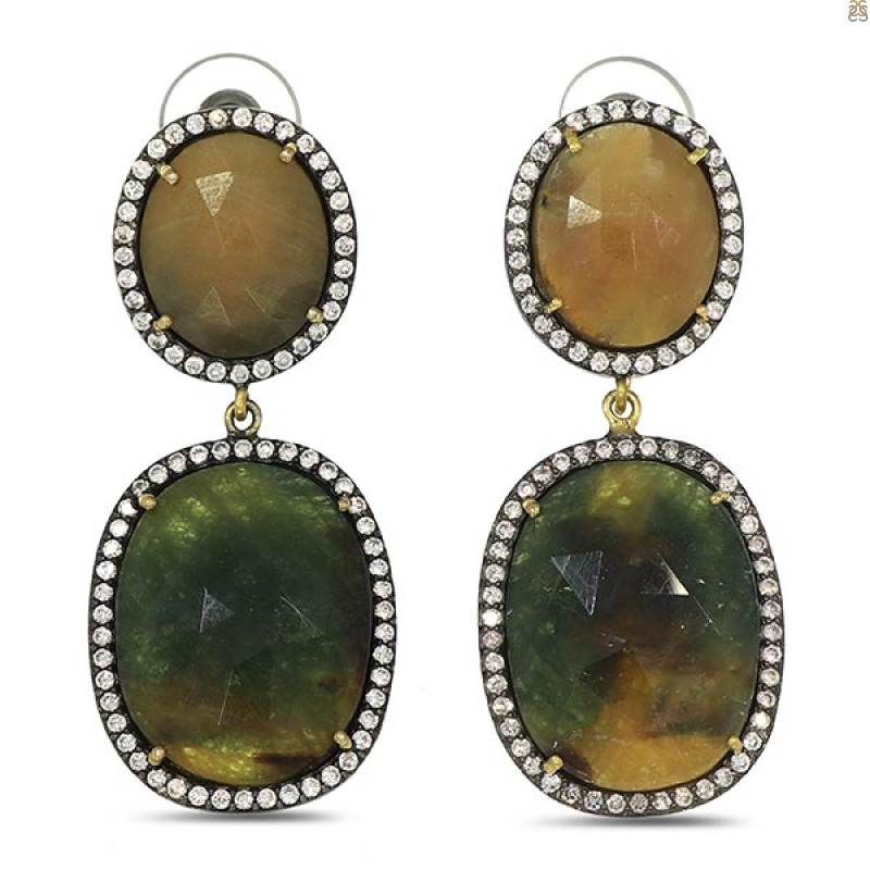 Multi Sapphire/White Topaz Earring-2E SPH-3-78