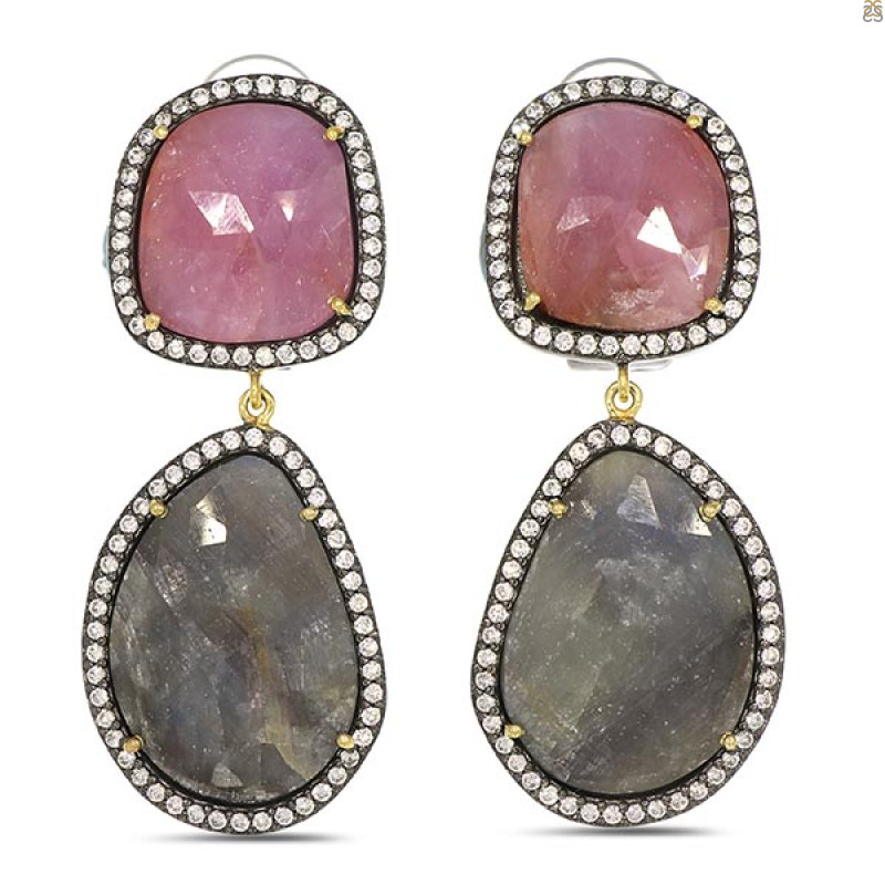 Multi Sapphire/White Topaz Earring-2E SPH-3-83