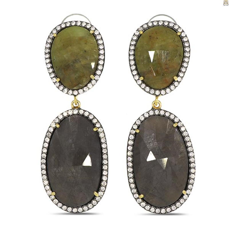 Multi Sapphire/White Topaz Earring-2E SPH-3-86