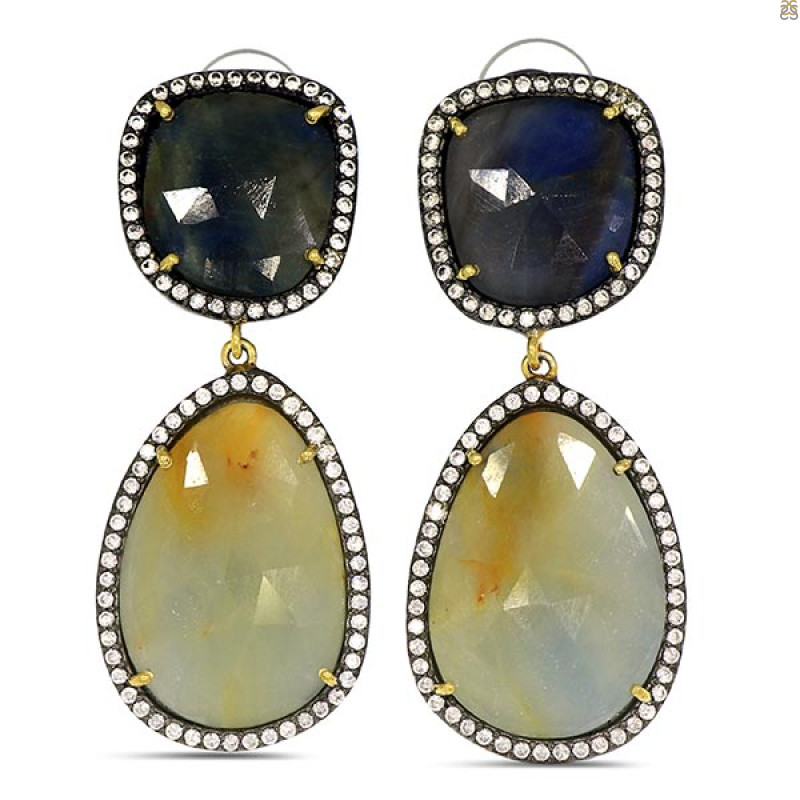 Multi Sapphire/White Topaz Earring-2E SPH-3-92