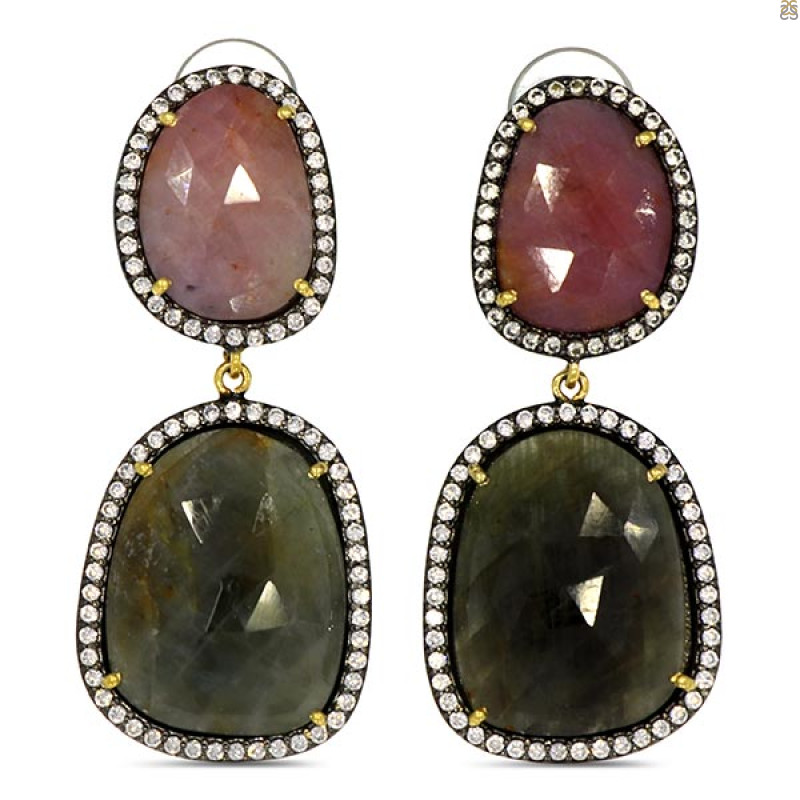 Multi Sapphire/White Topaz Earring-2E SPH-3-96