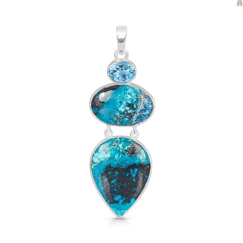Shattuckite/Blue Topaz Pendant-2SP STK-1-168