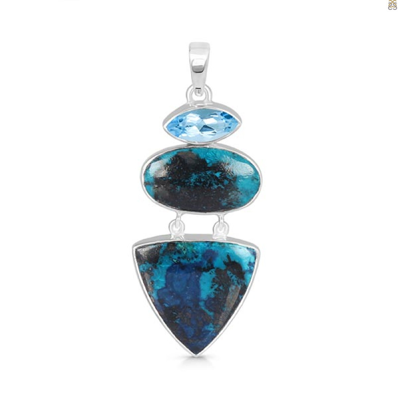 Shattuckite/Blue Topaz Pendant-2SP STK-1-172