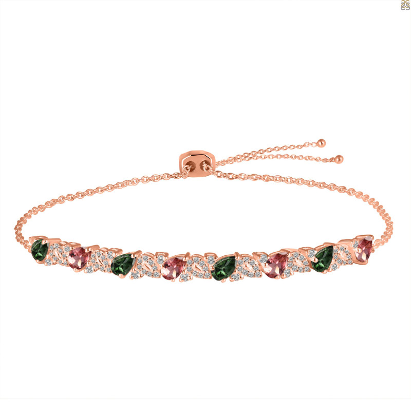 Tourmaline & White Topaz Bracelet With Adjustable Camera Lock TRM-RDB-128.