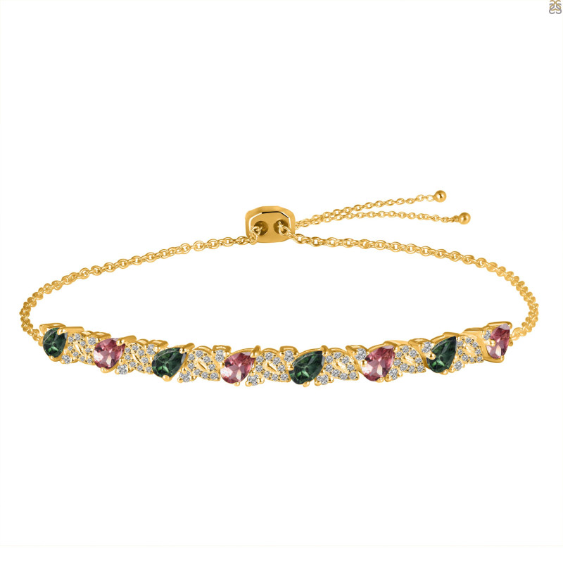 Tourmaline & White Topaz Bracelet With Adjustable Camera Lock TRM-RDB-128.