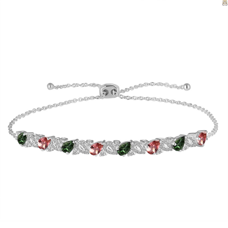 Tourmaline & White Topaz Bracelet With Adjustable Camera Lock TRM-RDB-128.