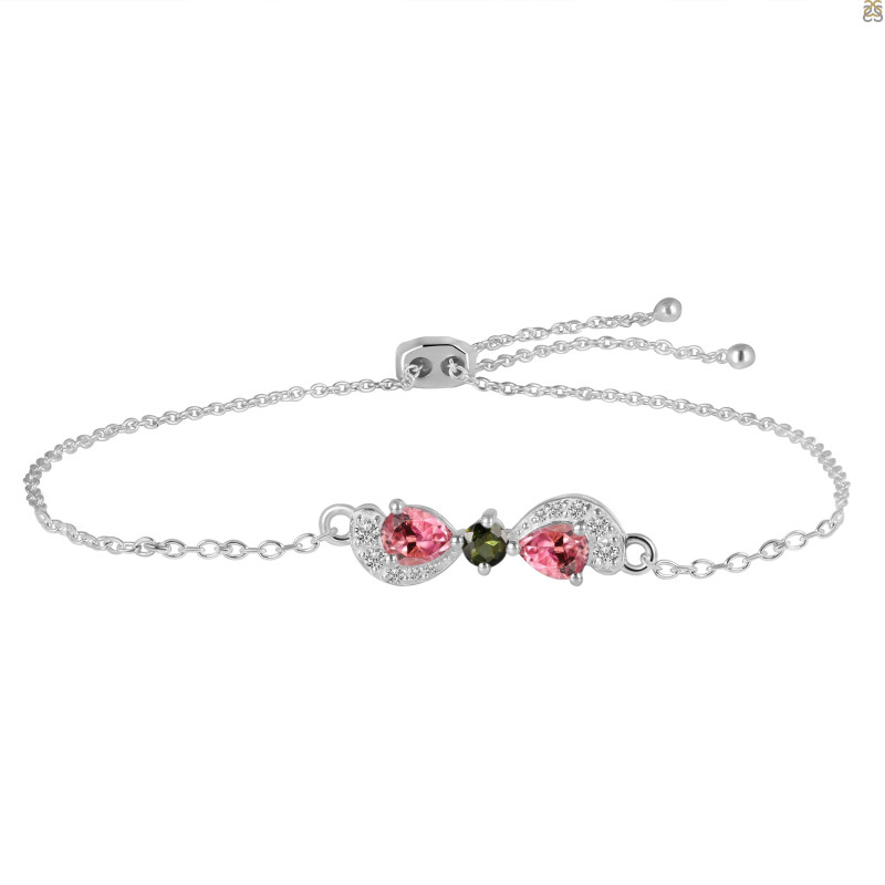 Tourmaline & White Topaz Bracelet With Adjustable Camera Lock TRM-RDB-145.