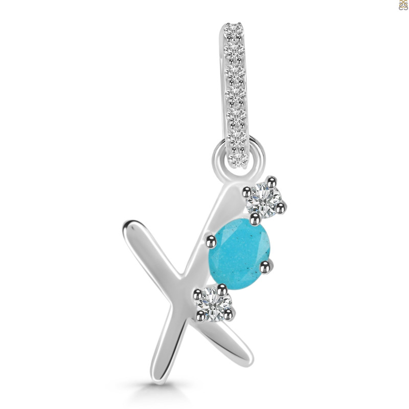 Turquoise & White Topaz Alphabet X Pendant TRQ-RDA-102.