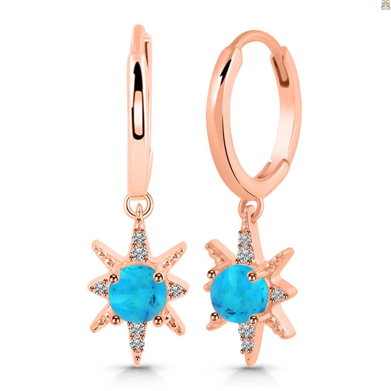Turquoise & White Topaz Hoop Earring TRQ-RDE-1470.