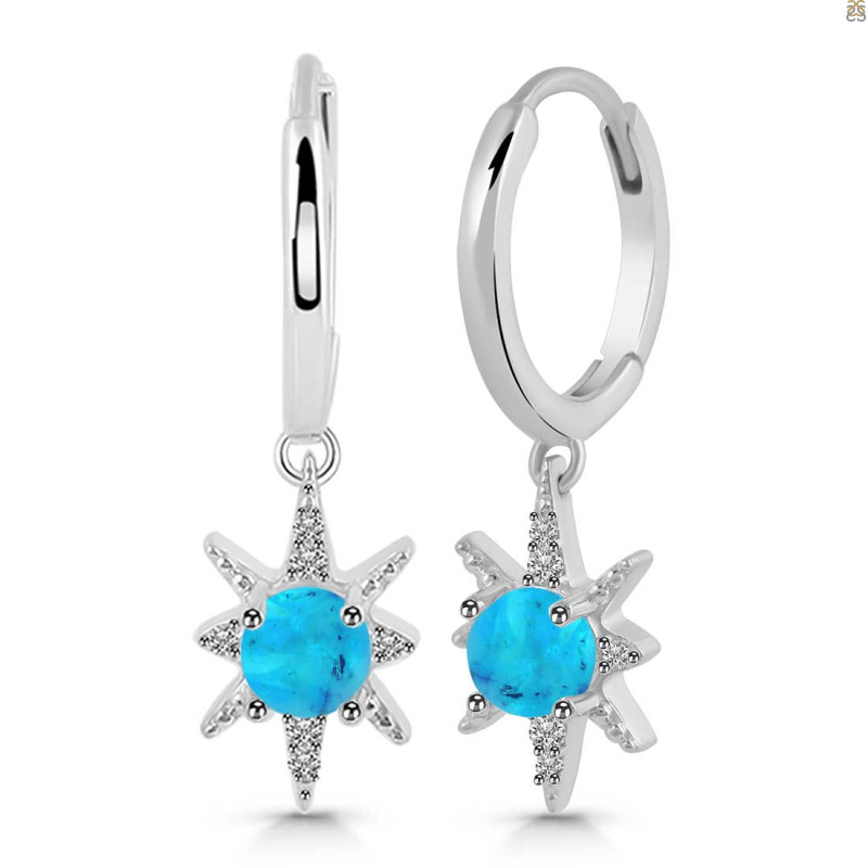 Turquoise & White Topaz Hoop Earring TRQ-RDE-1470.