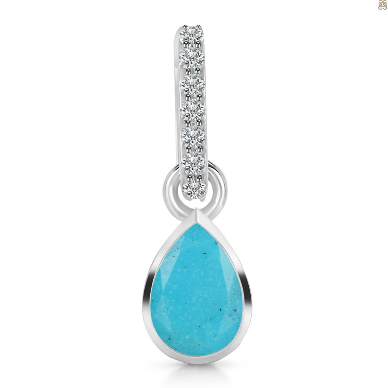 Turquoise & White Topaz Pendant TRQ-RDP-779-CZ-LOOP.