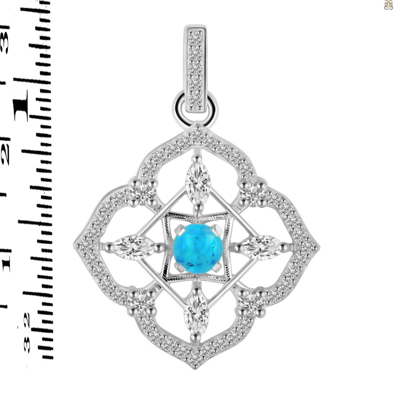Turquoise & White Topaz Pendant TRQ-RDP-797-CZ-LOOP.