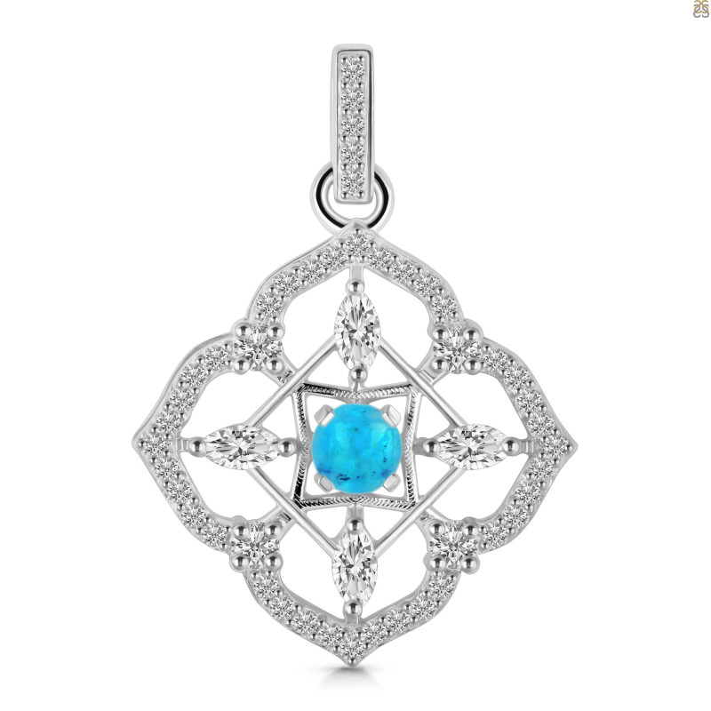 Turquoise & White Topaz Pendant TRQ-RDP-797-CZ-LOOP.