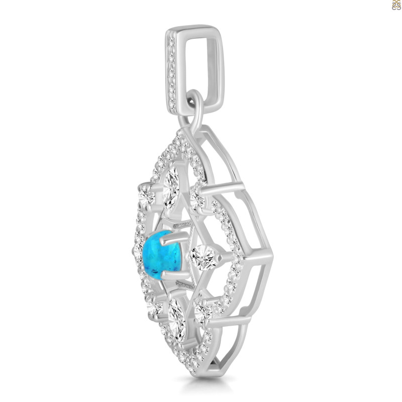 Turquoise & White Topaz Pendant TRQ-RDP-797-CZ-LOOP.