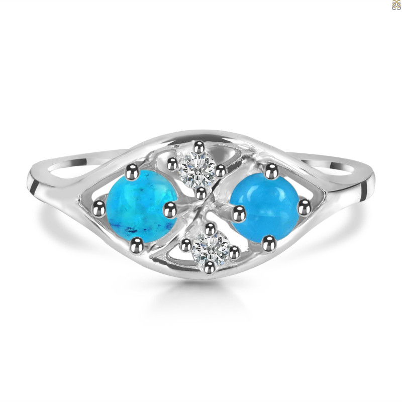 Turquoise & White Topaz Ring TRQ-RDR-1557.