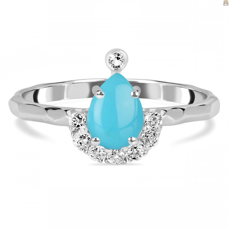 Turquoise & White Topaz Ring TRQ-RDR-1622.