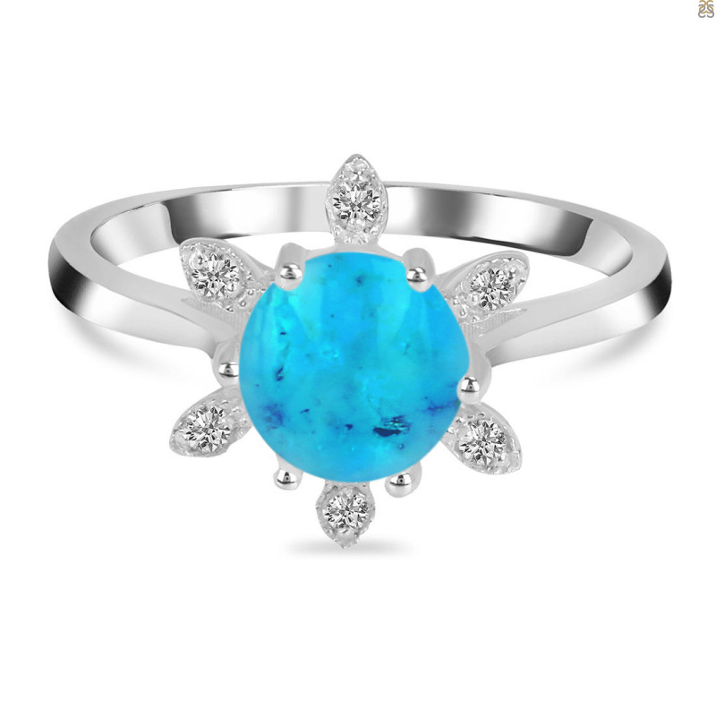 Turquoise & White Topaz Ring TRQ-RDR-1747.