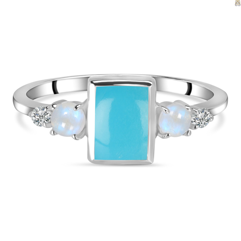 Turquoise & White Topaz Ring TRQ-RDR-1762.