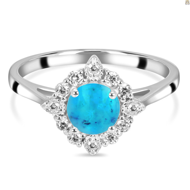 Turquoise & White Topaz Ring TRQ-RDR-1784.
