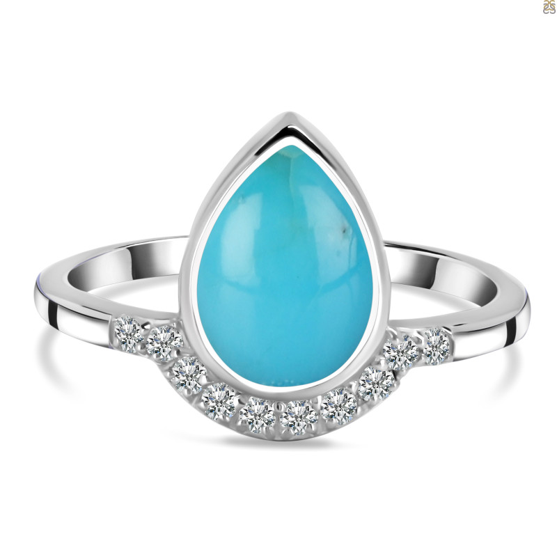 Turquoise & White Topaz Ring TRQ-RDR-2189.